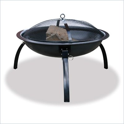 Uniflame Black Outdoor Wood Burning Metal Fire Pit with Folding Legs