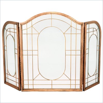 Uniflame 3 Fold Antique Copper Leaded Glass Screen