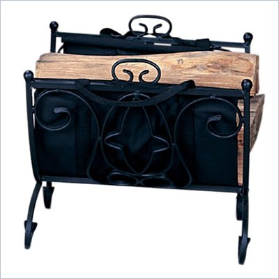Uniflame Heavy Weight Black Wrought Iron Log Holder with Canvas Carrier