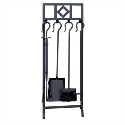 Uniflame 5 Piece Black Wrought Iron Inline Fireset with Diamond Design