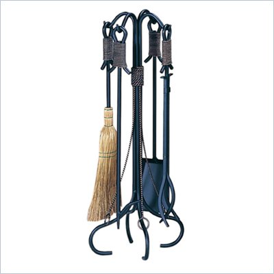 Uniflame 5 Piece Black Wrought Iron Fireset with Copper Rope