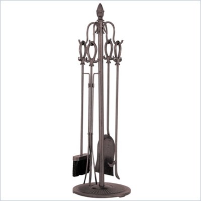 Uniflame 5 Piece Vintage Copper Fireset with Bow Loop Handles