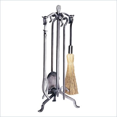 Uniflame 5 Piece Pewter Wrought Iron Fireset with Crook Handle