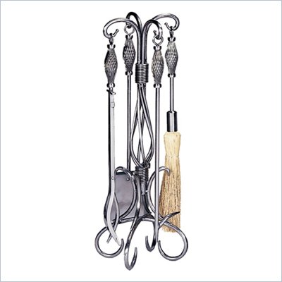 Uniflame 5 Piece Pewter Wrought Iron Fireset With Birdcage Handle