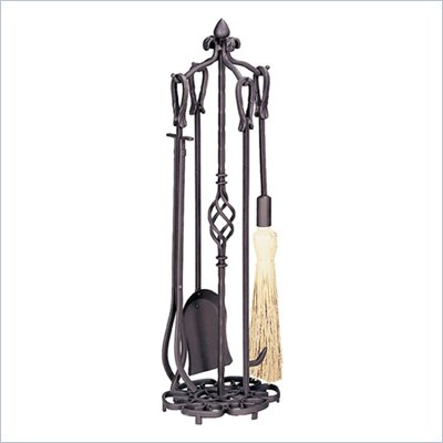 Uniflame 5 Piece Antique Rust Heavy Weight Fireset with Horseshoe Handle