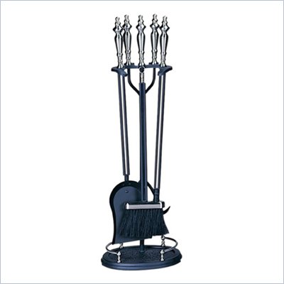 Uniflame 5 Piece Brushed Nickel and Black Fireset