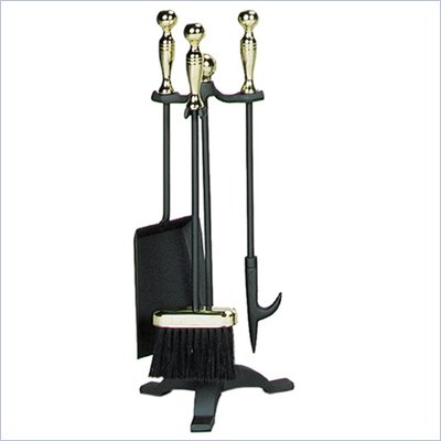 Uniflame 4 Piece Polished Brass/Black Fireset With Ball Handle