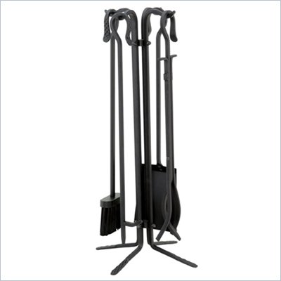 Uniflame 5 Piece Black Wrought Iron Fireset With Crook Handles
