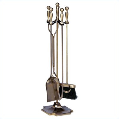 Uniflame 5 Piece Antique Brass Fireset