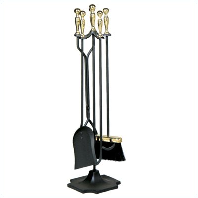Uniflame 5 Piece Polished Brass & Black Fireset