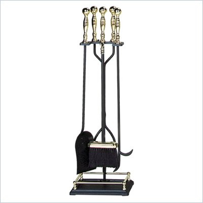 Uniflame 5 Piece Polished Brass/Black Fireset