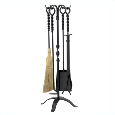 Uniflame 5 Piece Twist Black Wrought Iron Fireset