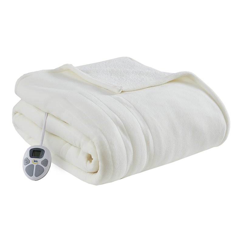 Serta 62 Polyester Fabric Fleece to Sherpa Heated Electric Blanket in Ivory