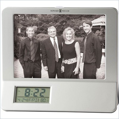 Howard Miller Newton Table Desk LCD Alarm Clock in Silver Satin