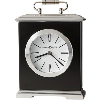 Howard Miller Revere Table Desk Clock in Black Satin and Silver