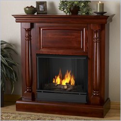 Real Flame Pillar Fireplace in Dark Mahogany