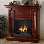 Real Flame Pillar Fireplace in Dark Mahogany