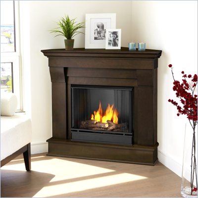 Real Flame Chateau Gel Corner Fireplace in Dark Walnut Finish