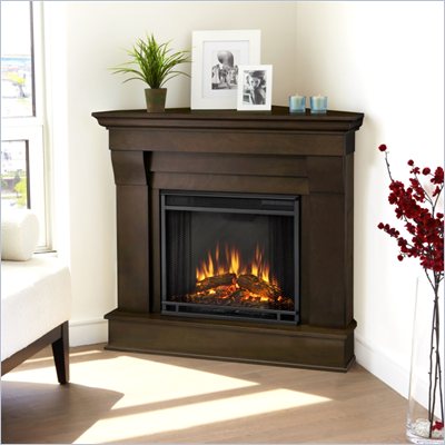 Real Flame Chateau Electric Corner Fireplace in Dark Walnut Finish