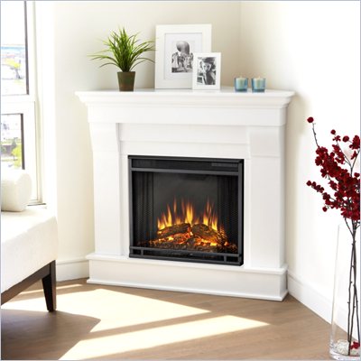 Real Flame Chateau Electric Corner Fireplace in White Finis
