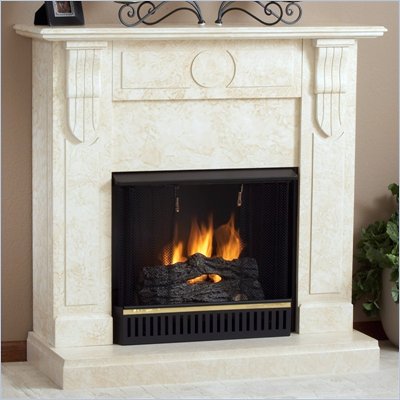 Real Flame Corbel Taupe Marble Gel Fuel Fireplace