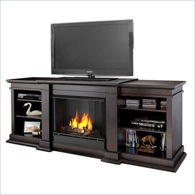 Real Flame Fresno Indoor Gel TV Stand Fireplace in Dark Walnut