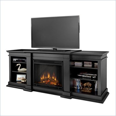 Real Flame Fresno Indoor TV Stand Electric Fireplace in Black