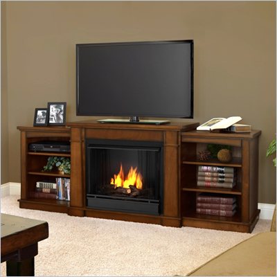 Real Flame Hawthorne Gel Fireplace TV Stand in Burnished Oak