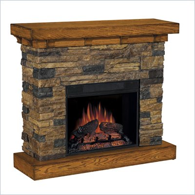 Classic Flame Flagstone Stacked Stone Electric Fireplace in Distressed Oak