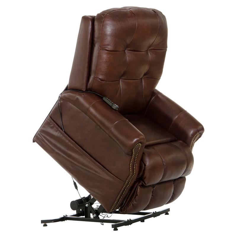 Tyler Brown Leather Power Lift Lay Flat Recliner with Heat & Massage