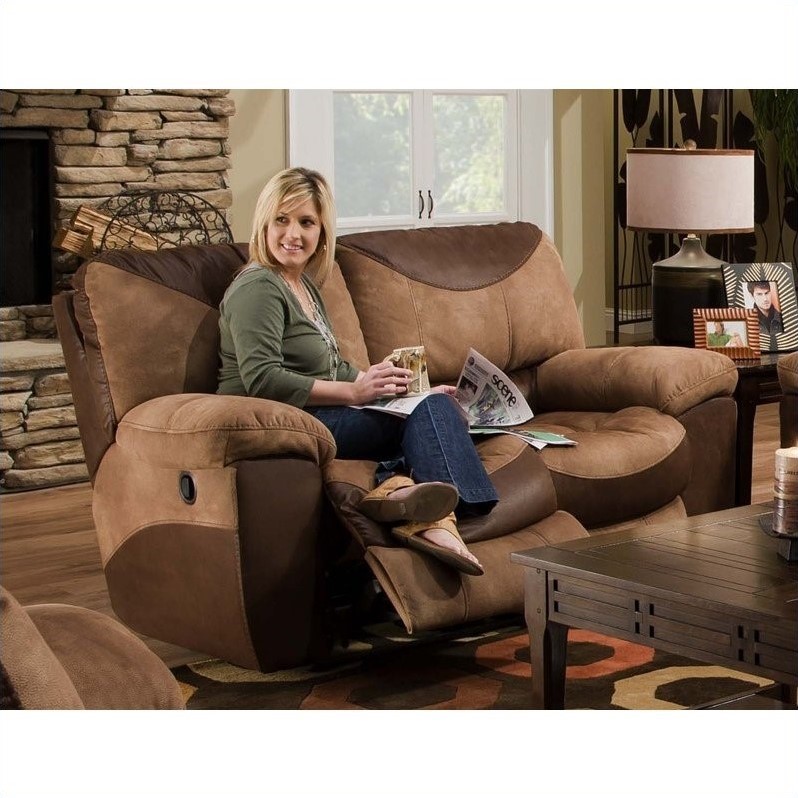 Catnapper Portman Reclining Loveseat in Saddle and Chocolate