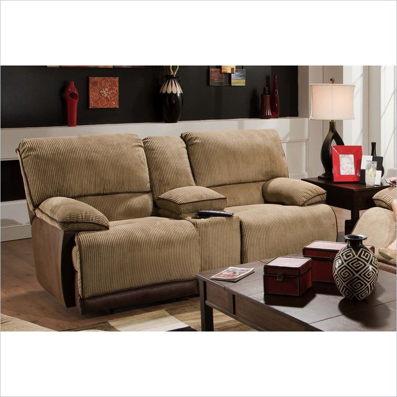 Catnapper Clayton Reclining Console Loveseat in Camel and Chocolate