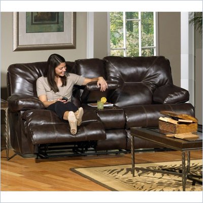 Catnapper Cortez Reclining Console Loveseat in Brown Bonded Leather