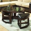 ADD TO YOUR SET: Homelegance Redell Round Glass Top Cocktail Table with 4 Ottomans