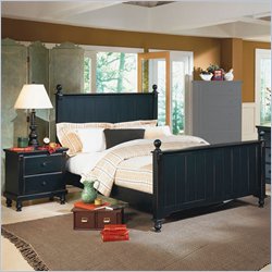 Homelegance Pottery Wood Panel Bed 3 Piece Bedroom Set in Black