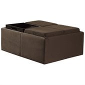 Homelegance Cocktail Ottoman w/ Four Tray Inserts in Mocha Microfiber