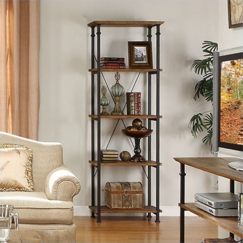 Homelegance Factory Wood and Metal Bookcase in Rustic Brown