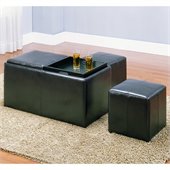 Homelegance Claire Bench w/ 2 Ottomans and Trays in Dark Brown