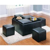 Homelegance Claire Bench w/ 4 Ottomans and Trays in Dark Brown