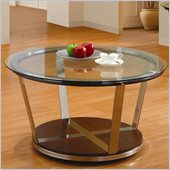 Homelegance Dunham Beveled Glass Top Cocktail Table in Medium Brown