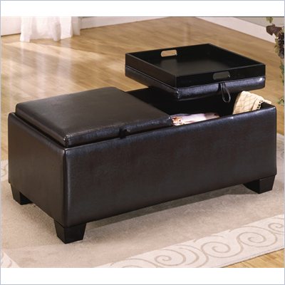 Homelegance Rectangular Ottoman with Storage Compartments in Espresso