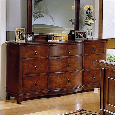 Homelegance Avalon 9 Drawer Triple Dresser with Bow Front in Cherry