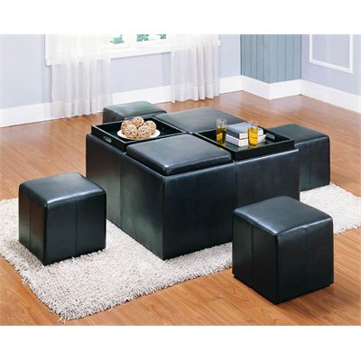 Homelegance Claire Bench w/ 4 Ottomans and Trays in Dark Brown
