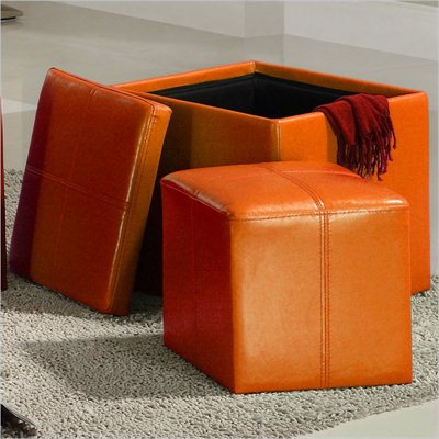 Homelegance Ladd Storage Cube Ottoman in Orange