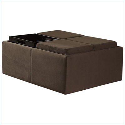 Homelegance Cocktail Ottoman w/ Four Tray Inserts in Mocha Microfiber
