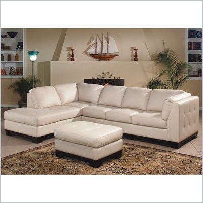 Homelegance Tufton Ivory Leather Sectional Sofa with Ottoman Set