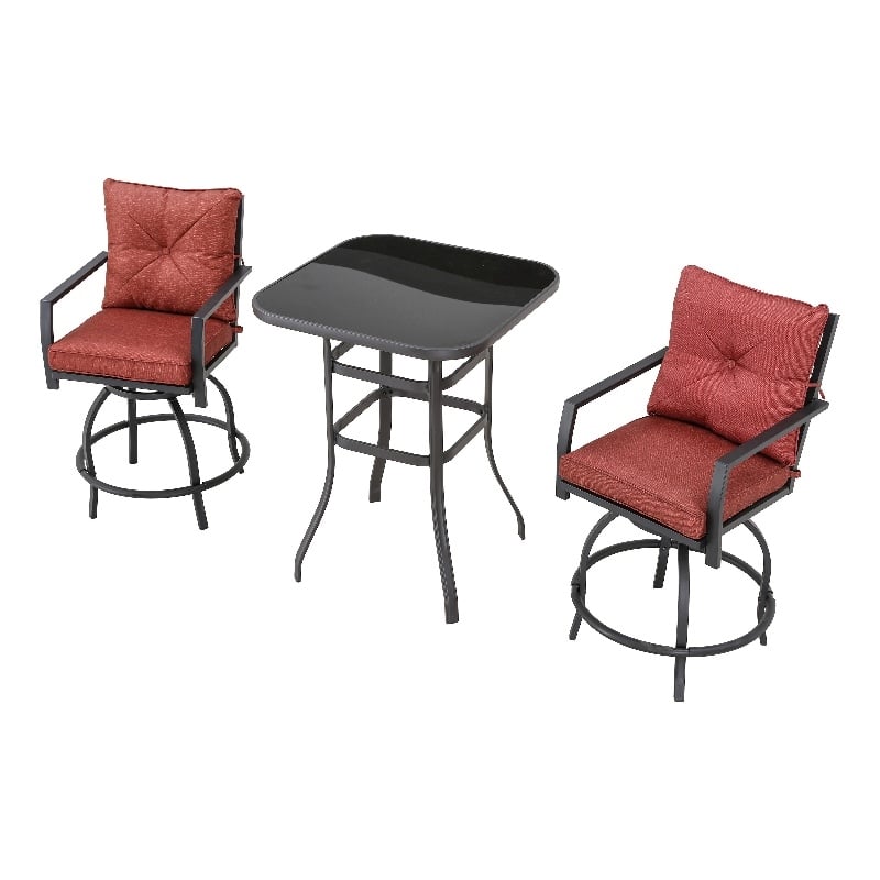 Patio Festival 3Piece Outdoor Metal Bar Height Swivel Bistro Set On