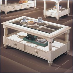 Wynwood Hampton Cove Rectangular White Cocktail Table with Glass Inserts
