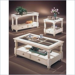 Wynwood Hampton Cove Distressed White Living Room Table Set with Glass Inserts
