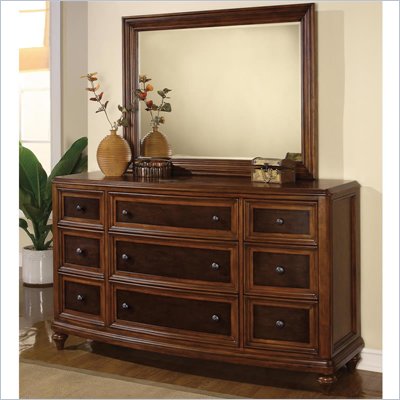 Wynwood Brendon Dresser and Mirror Set in Hazelnut and Cabernet Finish